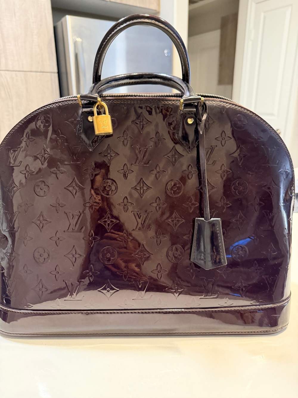 Louis Vuitton Alma PM Monogram Vernis Amarante Patent Leather Bag with COA